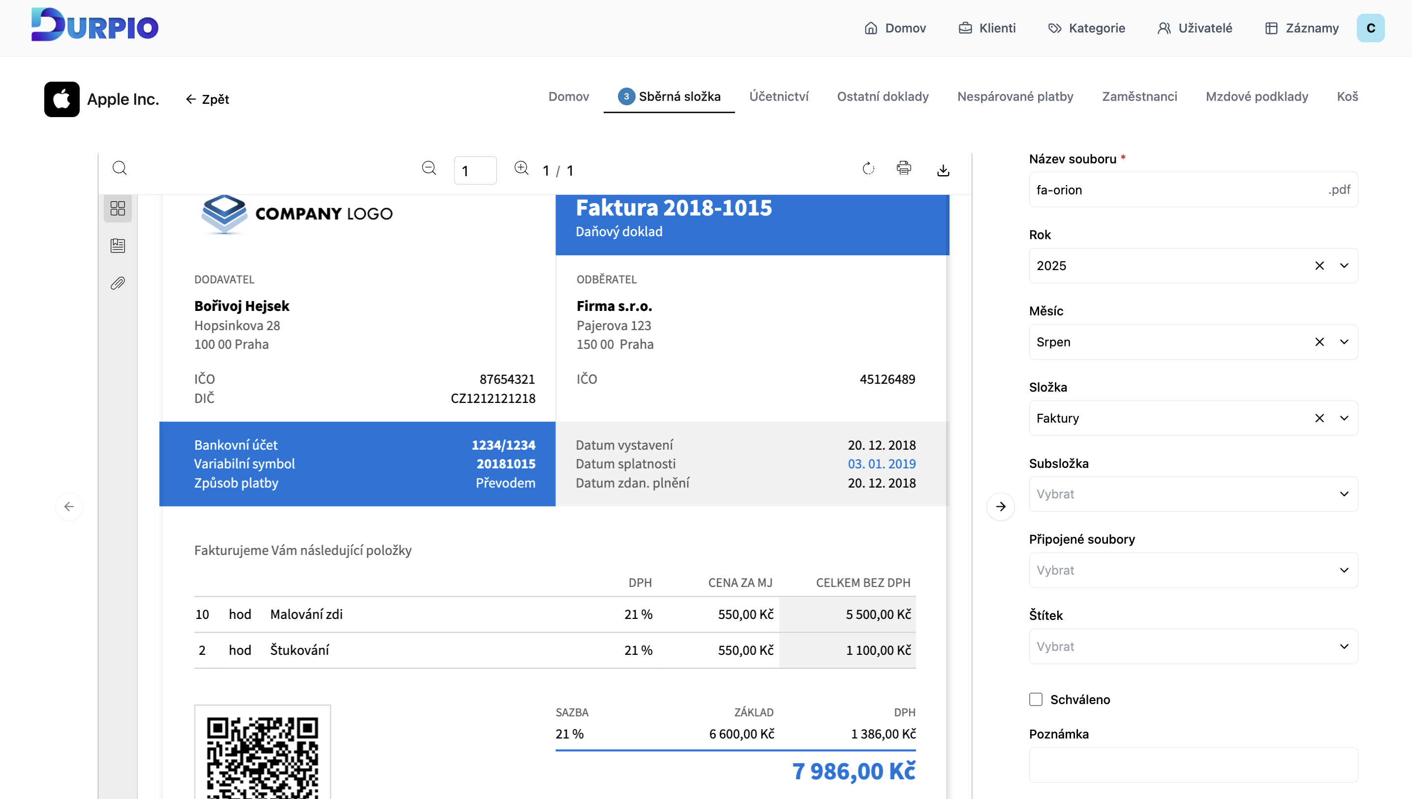 DURPIO Dashboard na notebooku